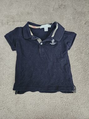 Burberry Navy Blue Polo with Check Trim